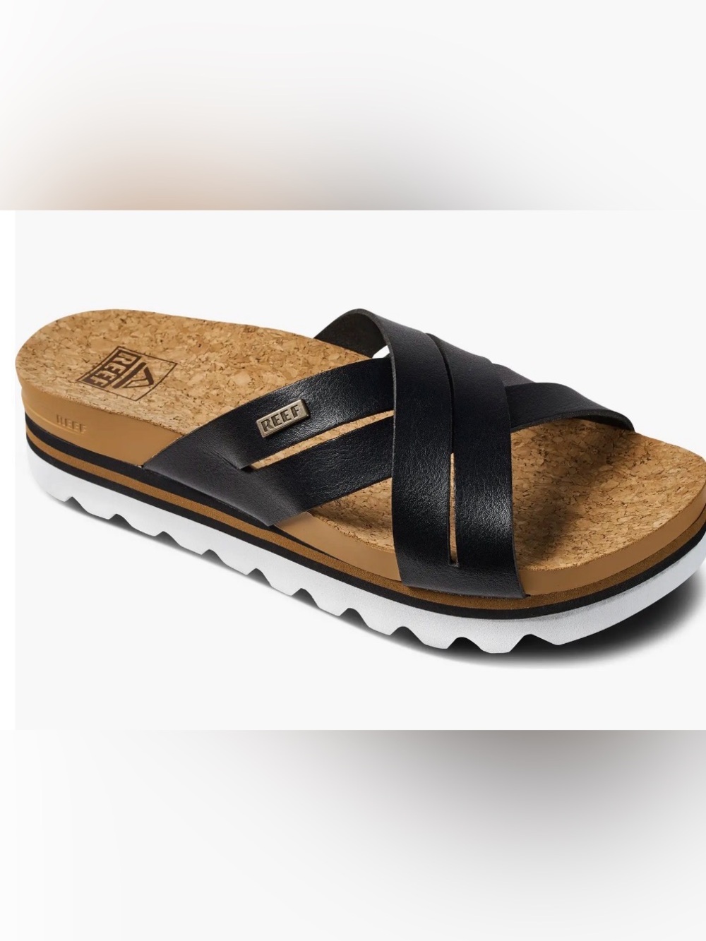 REEF Bloom hi platform comfort sandals black vegan leather sz9 $75 EUC